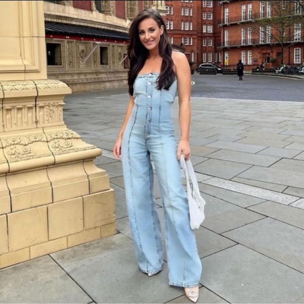 Zara strapless denim jumpsuit